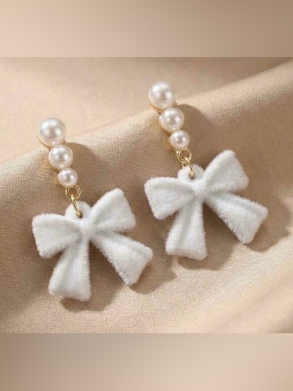 White Pearl Bow Drop Earrings